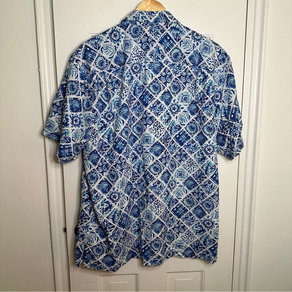 TOMMY BAHAMA Tivoli Tiles Madras Hawaiian Shirt Men’s Large Hawaiian Party Polo - Picture 6 of 9